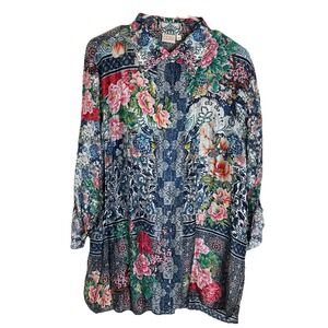 CIENNA Floral 100% Silk Viscose Oversized Tunic Blouse Woman's Size XL